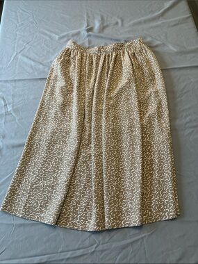 Midi A-Line Skirt in Tan with White Abstract Print